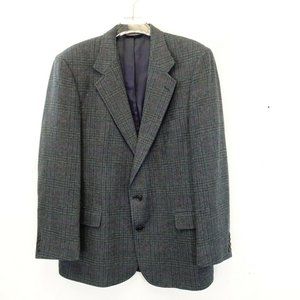 WOOLRICH Plaid Suit 42 Large Mens‎ Wool Black Tweed Blazer Coat Notched Collar